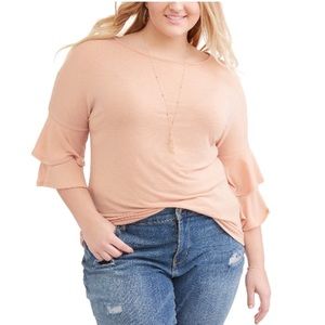 Poof Women's Plus 2x Ruffle Scoop Neck Top NWT